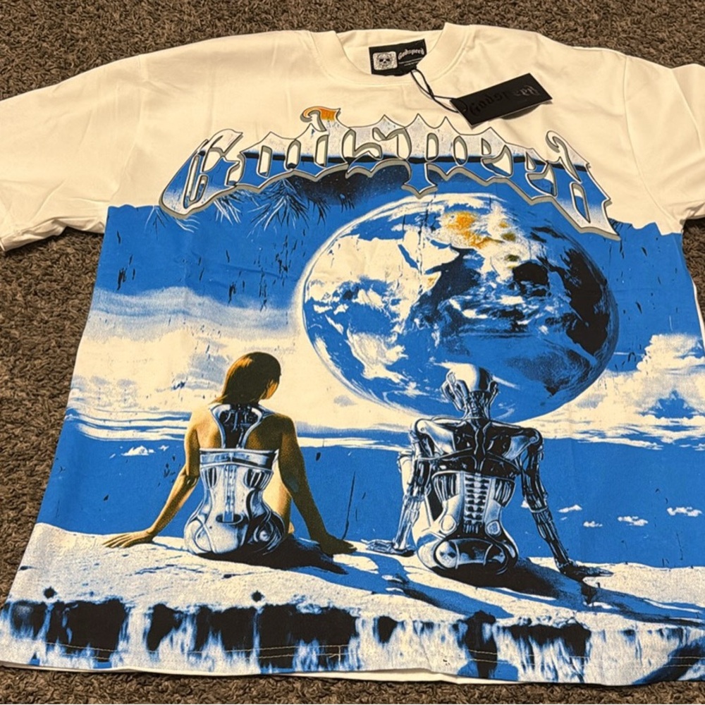 Godspeed Blue and White Graphic Men's Shirt